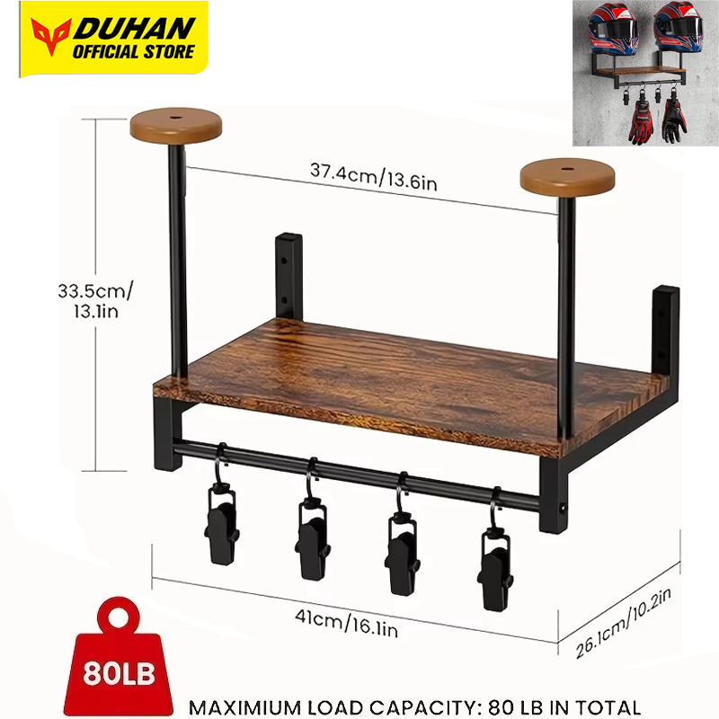 motorhelm wandmontage houten plank met verstelbare haken Stevige duurzame opslag voor motorcross fietsaccessoires