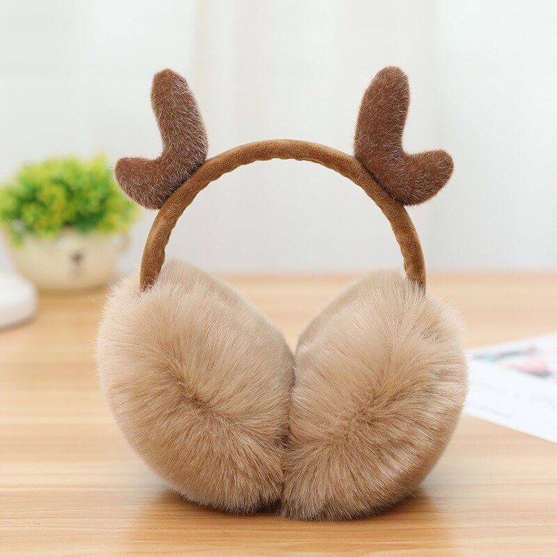 Winter Warm Plush Antler Earmuffs Korean Style Cute Solid Color Apparel Accessories For Women Girls Christmas Ear Warmers