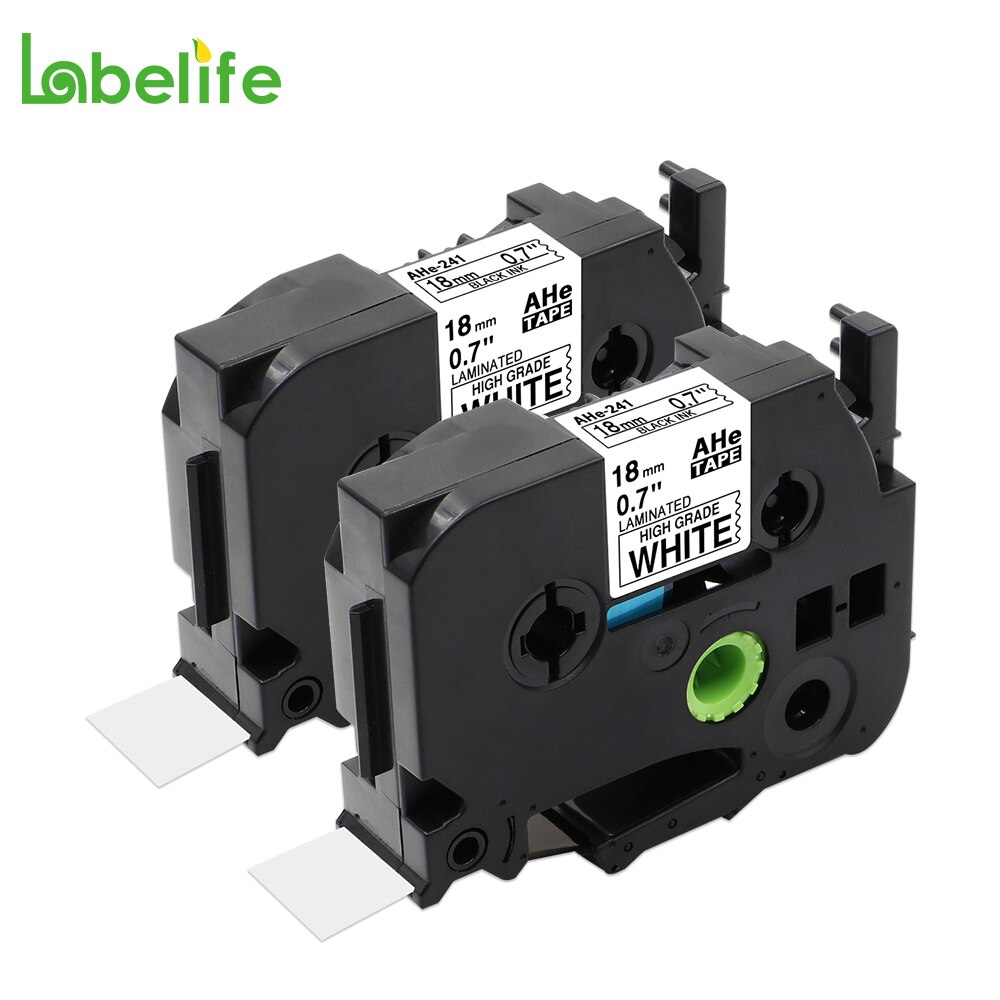 Labelife 2 Pack 18mm HGe-241 High Grade Tape Black on White Compatible for Brother Printer HGe Tape HG Tape HGe241 HG-241 HG241