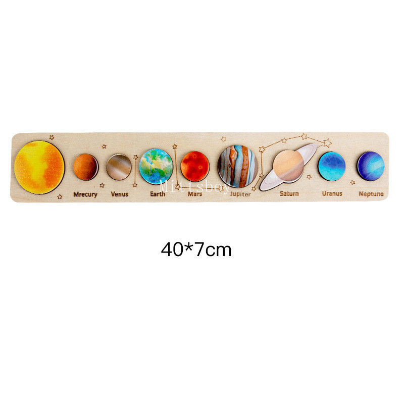 Juguetes de educación temprana de madera Montessori para bebé, rompecabezas 3D de ocho planetas, juguete cognitivo del universo, sistema Solar, tablero a juego de planetas: Gris oscuro