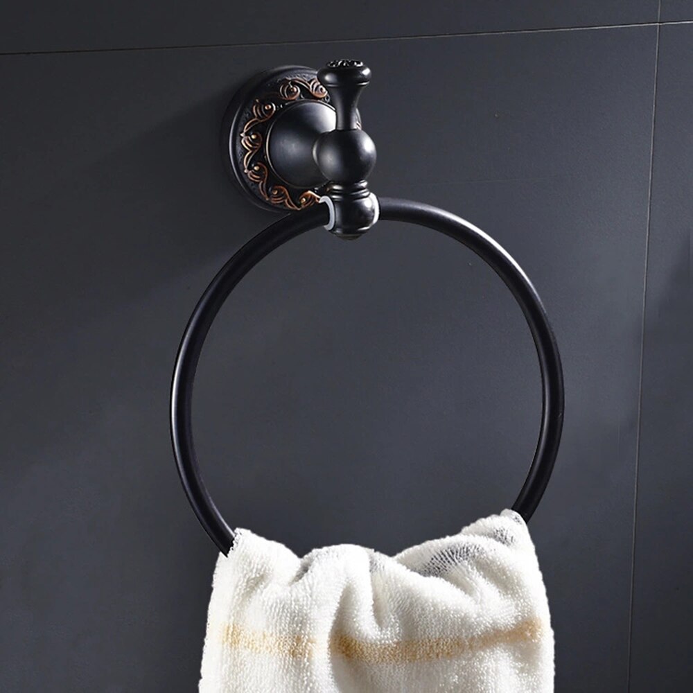 Solid Aluminium Wall-Mounted Round Antique Brass Color Towel Ring Bathroom Towel Holder Towel Rack for Bathroom Accessories
