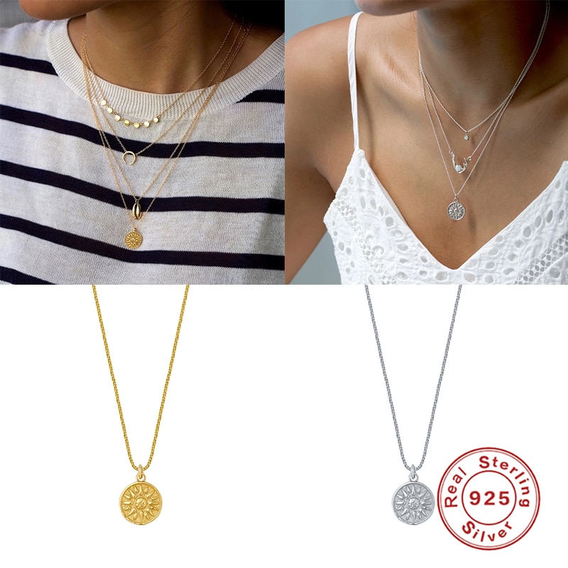 ROXI Vintage Sun Necklaces for Women Banquet Party Jewellery Sterling Silver 925 Sunflower Gold Necklace Collare Chain Naszyjnik