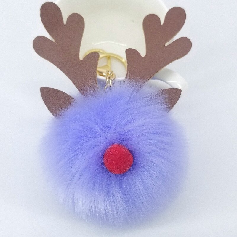 Noël flou Caribou corne cheveux boule porte-clés dessin animé Elk jouet pour femmes fille fausse fourrure boule sac à main porte-clés