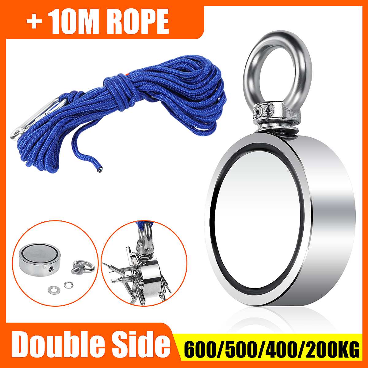 1000LB Complete Magnet Fishing Kit | Double Sided Fishing Magnet Kit With Case | Includes Strong - View #9