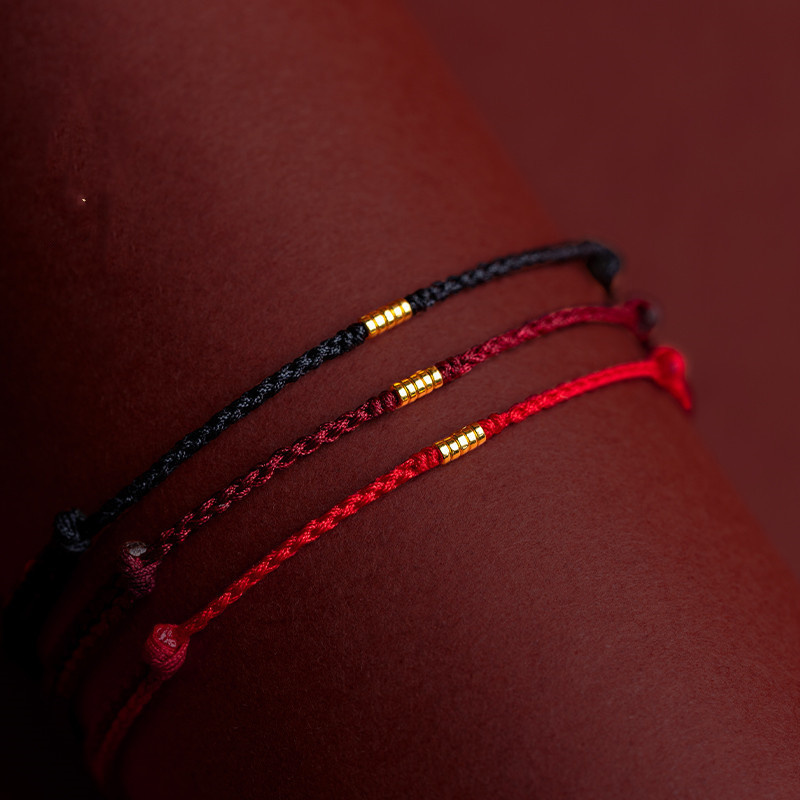 Handgemachte Gold Farbe Perlen verrotten Seil Glück Armreifen Länge Einstellen Kreis Charme Armbänder für Frauen Männer Liebhaber