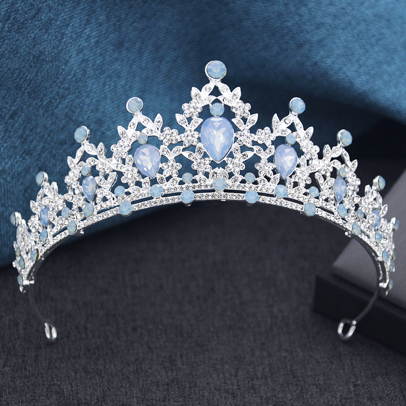 Princess Crown Small Tiaras Headdress Party Birthday Diadem Bridal Wedding Dress Hair Jewelry Accessories: Blue Zinc Plated