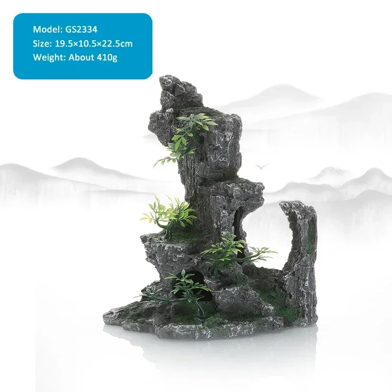 15-type decoratieve rotsen aquarium aquarium accessoires hars rotstuin aquarium decor vis verbergen gat rots voor aquarium: green