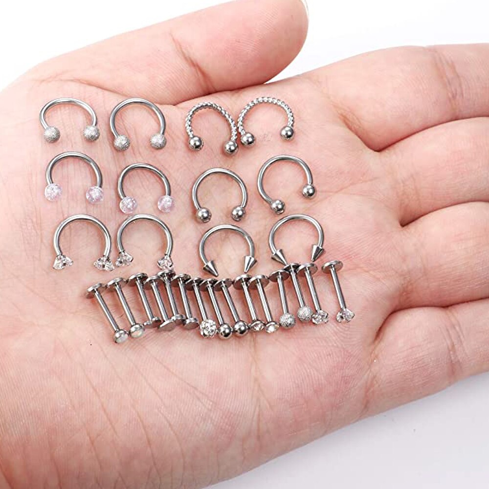 16G Lip Rings Stainless Steel Tragus Monroe Stud Piercing Rings Helix Horseshoe Earrings Hoop Labret Body Jewelry for Women Men