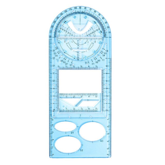 Multifunctional Geometric Ruler Geometric Drawing Template Measuring Tool For School Office Supplies: Blue-High School