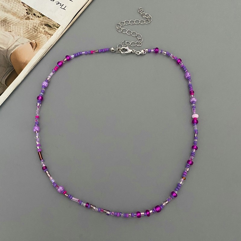 Collar de cuentas de gafas irregulares para mujer, gargantilla de Popular, joyería de cuello corto, collar colorido, ,: Cobalto violeta
