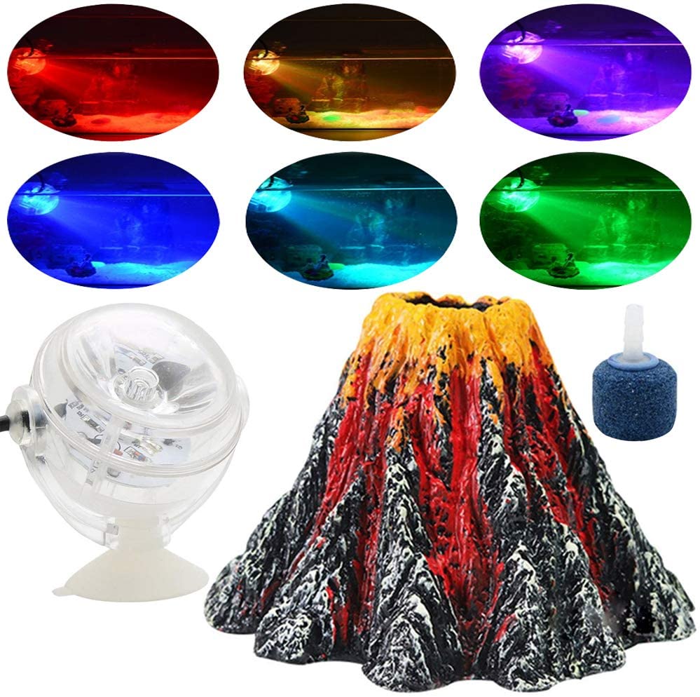 Kit de decoración de acuario volcán, foco LED colorido y bonito, Burbuja de piedra de acuario para decoración de Acuarios y Peceras