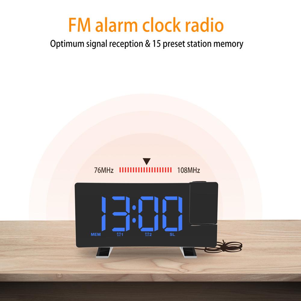 Radio Clock Digital 8 inch LED 180 Degree Projector Projection Snooze Alarm Clock Radio Timer Backlight 3W Speakers Home