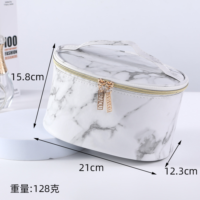 FUDEAM – sac à main de rangement multifonction pour femmes, sac à cosmétiques, motif marbre PU rose, trousse de maquillage imperméable: White-D