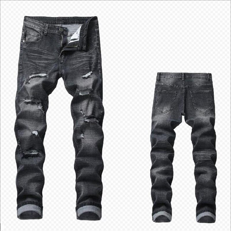 Multi-Romper túnel Hombre Vaqueros elásticos de corte Slim vaqueros hombres hueco pantalones vaqueros de mendigo Hombre Vaqueros de mezclilla Pantalones
