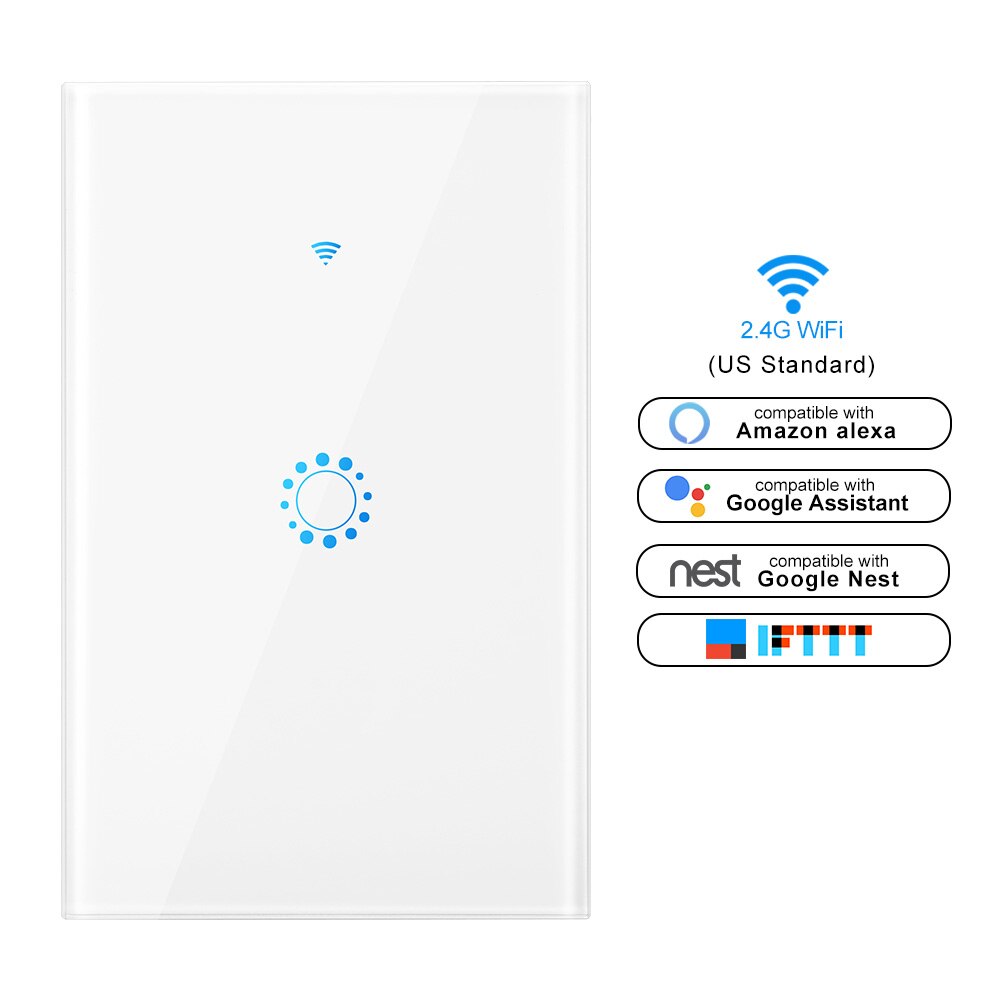 Smart switch Wifi Light Switch Glass Screen Touch Panel Voice Control Wall Switch work with Alexa Echo Google Home 1/2/3-Gang: us size white 1gang