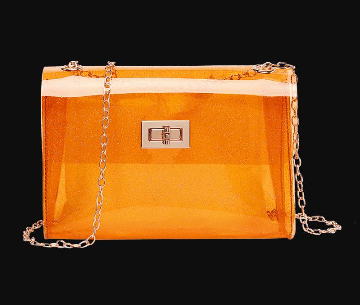 Kvinnor godis färg transparent pvc genomskinlig crossbody jelly bag tote handväska axelväska handväska svart vit väska: Orange