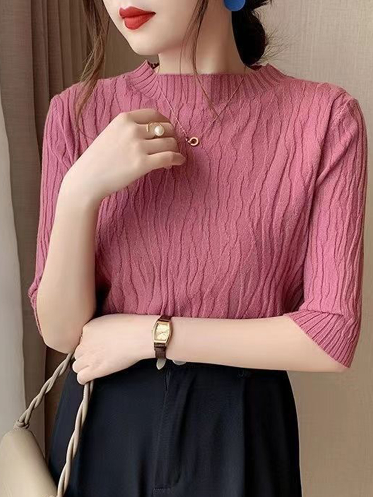 Forår sommer koreansk ensfarvet sweater kvinder kortærmede toppe pull femme afslappet slank kvindelig pullover strikket tøj