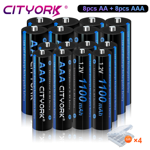 Batería recargable de 1,2 V, AA, 3000mAh, Ni-MH, AAA, 1100mAh, rápida, 1,2 V, Ni-MH, AA + AAA: Blanco