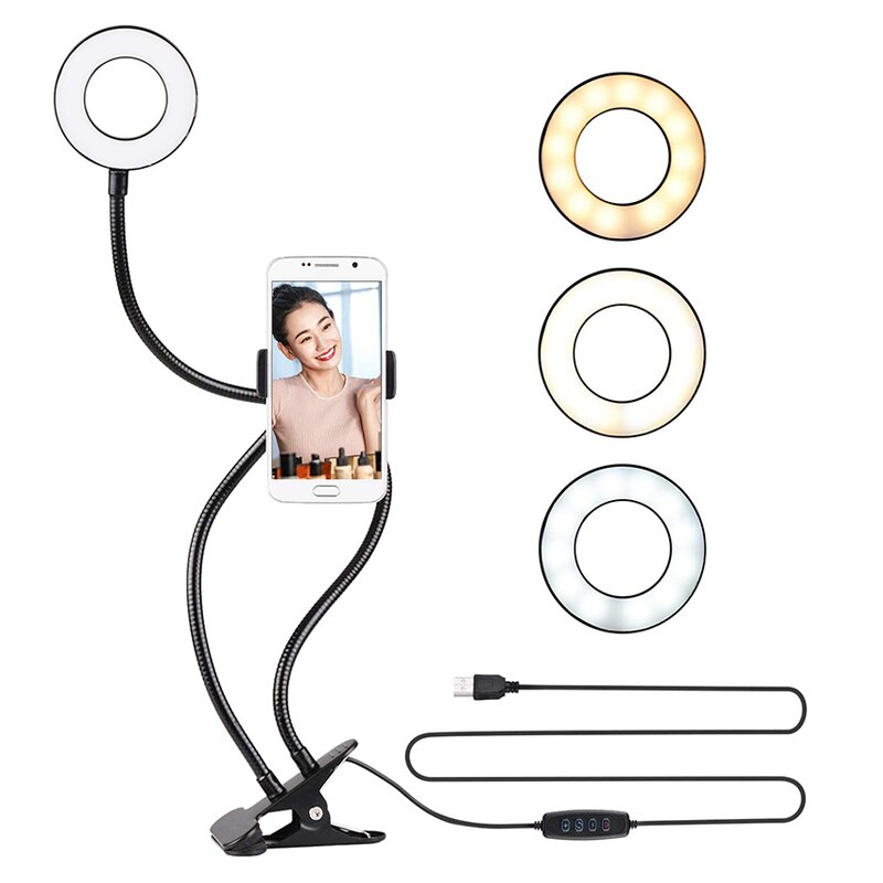 flexibel Schreibtisch praktisch Halfter Einbeinstativ Halterung mit LED Ring-Licht Lampe Tabletop Stehen Stative für Video Blogger: Schwarz