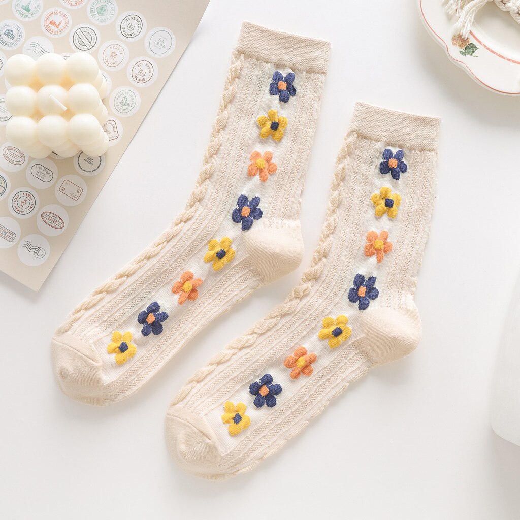 Women Autumn Winter Socks Ladies Knitting Flowers Happy Female Socks Casual Sox: BE