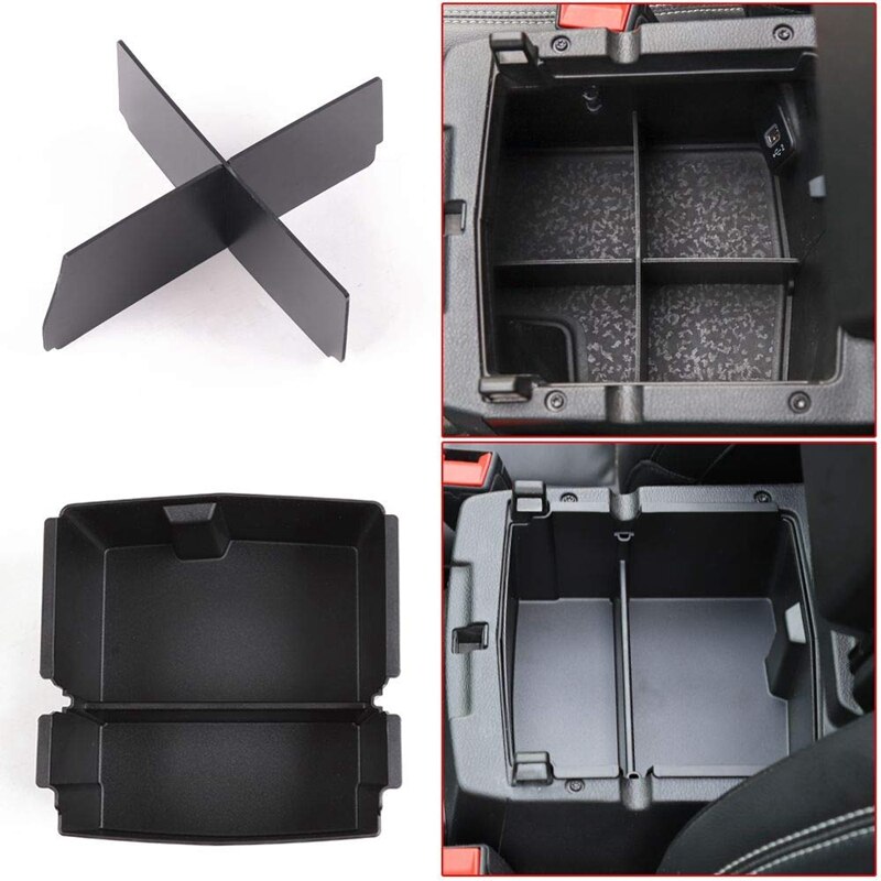 Center Console Organizer Tray ABS Armrest Storage Box with Insert Divider for Jeep Wrangler JL/JLU, Jeep Gladiato