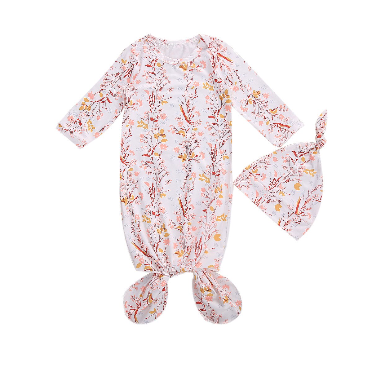 0-6M infantile -né bébé fille garçon dormir barboteuse à manches longues imprimé combinaison chapeau 2 pièces tenues ensemble 8 couleurs: A