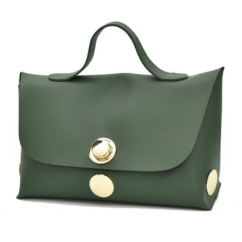 Large Metal Round Buckle Portable Generous Package Simple Large Capacity Handbag Ladies Large Tote: green