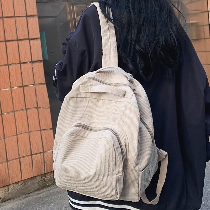 Ladies Solid Pink Corduroy Kawaii Student Backpack Trendy Cute Girl Travel Bag Female Backpack Women College Laptop Bags