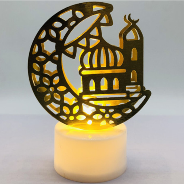 Led stearinlys lampe træ måne stjerne lys borddekoration eid mubarak belysning ramadan lys: Stormåne