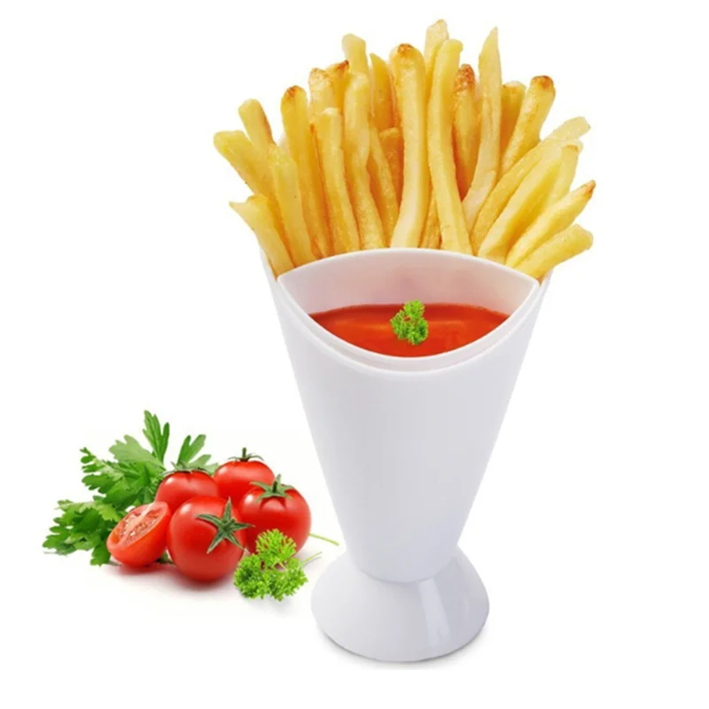 2-in-1 frietbekers Plastic bekers Sauzen Snacks Dessertbord Ketchup Schuine beker Twee kopjes uitloop Keukenaccessoires