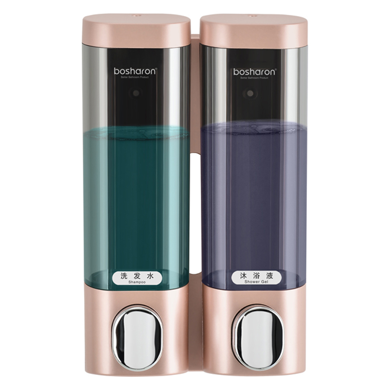 Sæbedispenser vægmonteret manual 3 kammer plastik 300ml transparent hvid badeværelse shampoo dispenser til brusebad hotelkøkken: Dobbelt guld