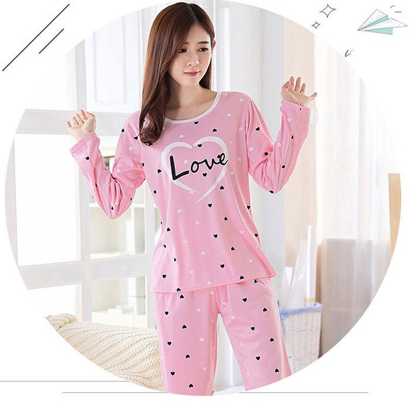 Autumn Printed Long Sleeve Cute Sleepwear Women Pajamas Set Spring Casual Homewear Female Pyjamas