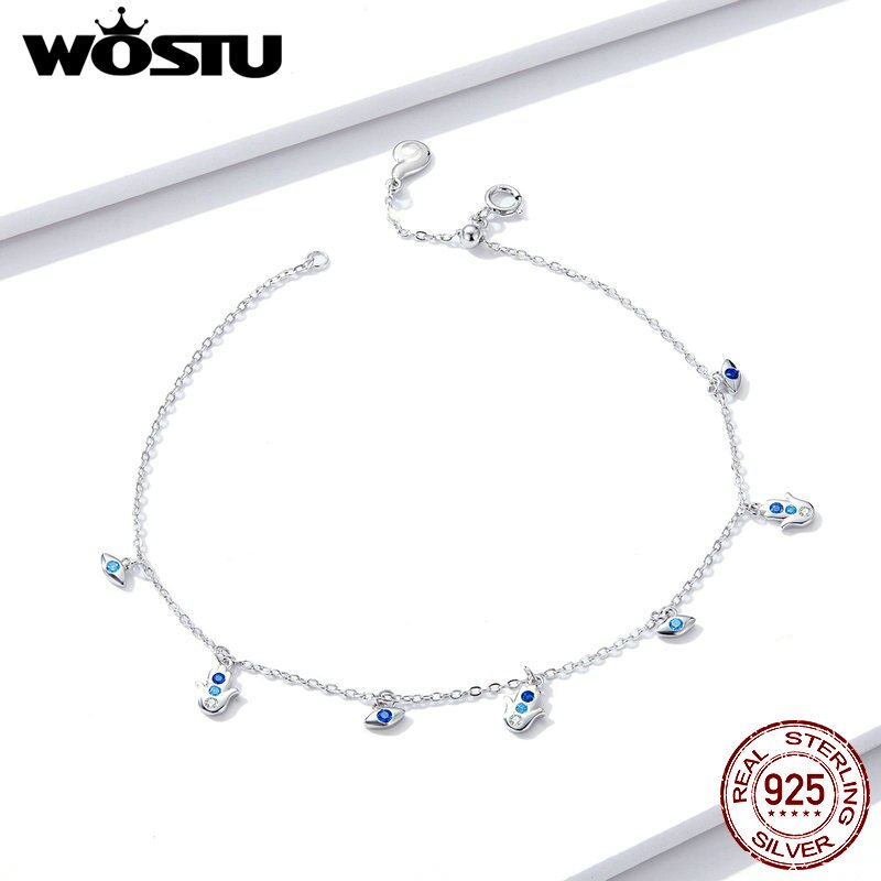 WOSTU – bracelets de cheville en argent sterling 925 pour femme, chaînes à perles rondes, à la