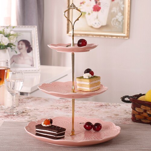Cristmas-platos de cerámica para decoración, plato de fruta para el hogar, sala de estar, estante para aperitivos y postres, soporte para Tartas, té de la tarde, plato para dulces: 3PLY PINK