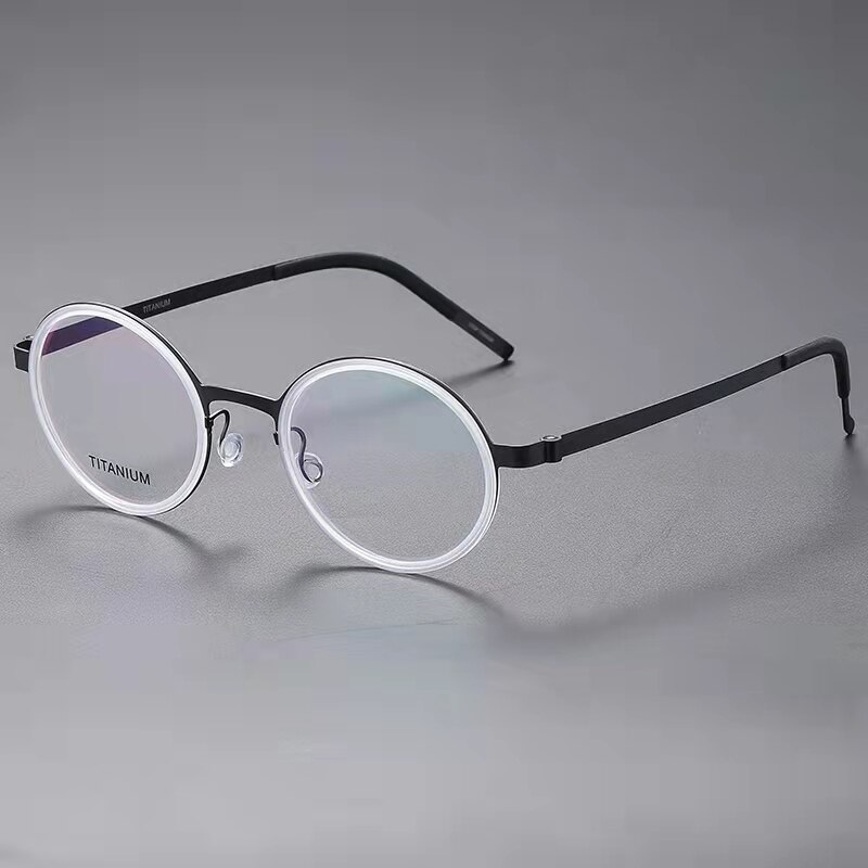 Dänemark Titan Ultraleichte Brille Rahmen Männer Frauen Runde Brillen Schraubenlose Brille Optic Rezept Brillen 9707: Black Clear
