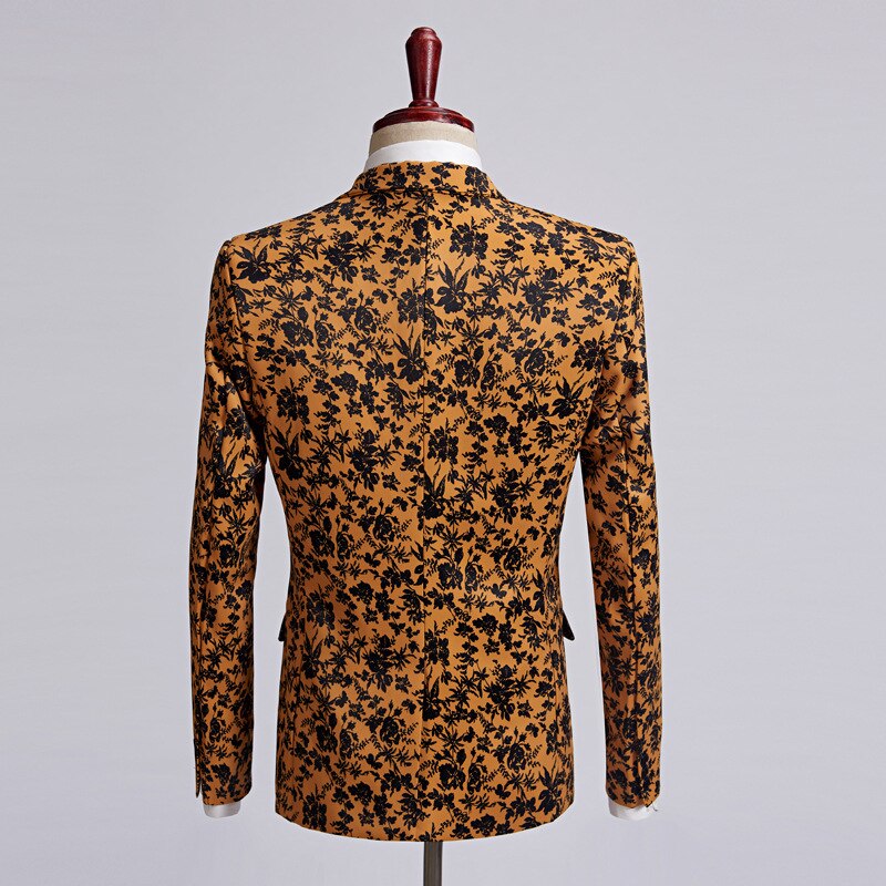 Pyjtrl men plus size casual kavaj orange svarta blommor mönster kostym jacka slim fit bröllop brudgum disfraz hombre scenkläder