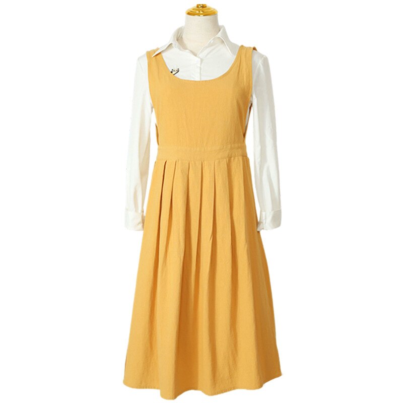 Washed cotton linen Kitchen Apron For Cooking Baking Flower Shop Ruffles work clean apron for woman uniform lady Dress: light yellow