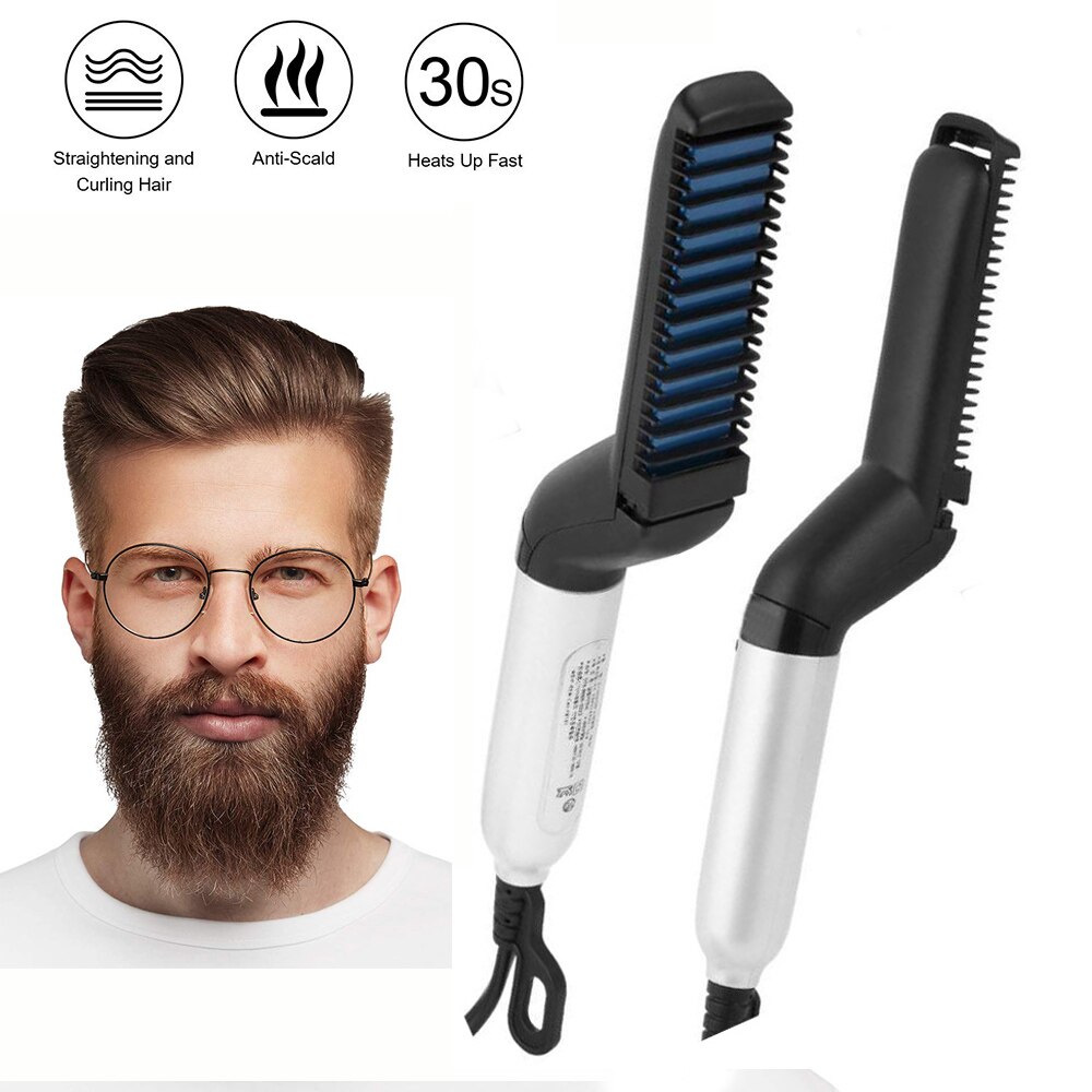 Elektrisk skæg glattejern kam multifunktionel hår glatte børste til mænd hurtig opvarmning hår glatte styling værktøjer