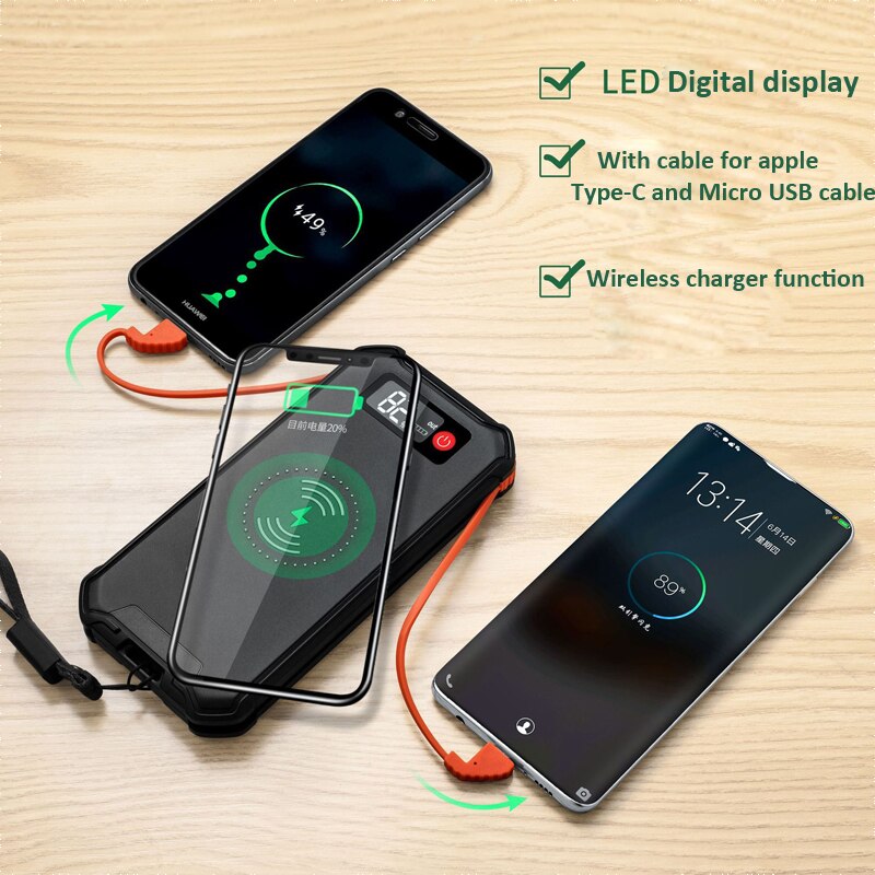 Power Bank Met Kabel Draagbare Ultradunne 10000Mah Draadloze Oplader Power Bank Externe Batterij Poverbank Voor Iphone Xiaomi mi 9