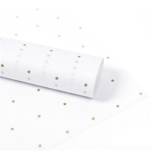 50*70 cm indpakningspapir håndlavet håndlavet stjerne kærlighed prik mønster silkepapir 28 ark/parti blomsterindpakningsmateriale: Guld stjerne-hvid