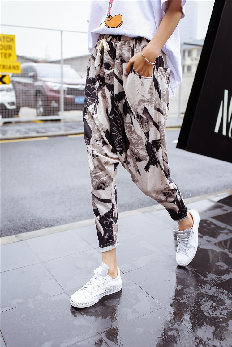 Thin print tobillo longitud pantalones harem hombres bombachos grandes verano casual hiphop pantalones bombachos holgados