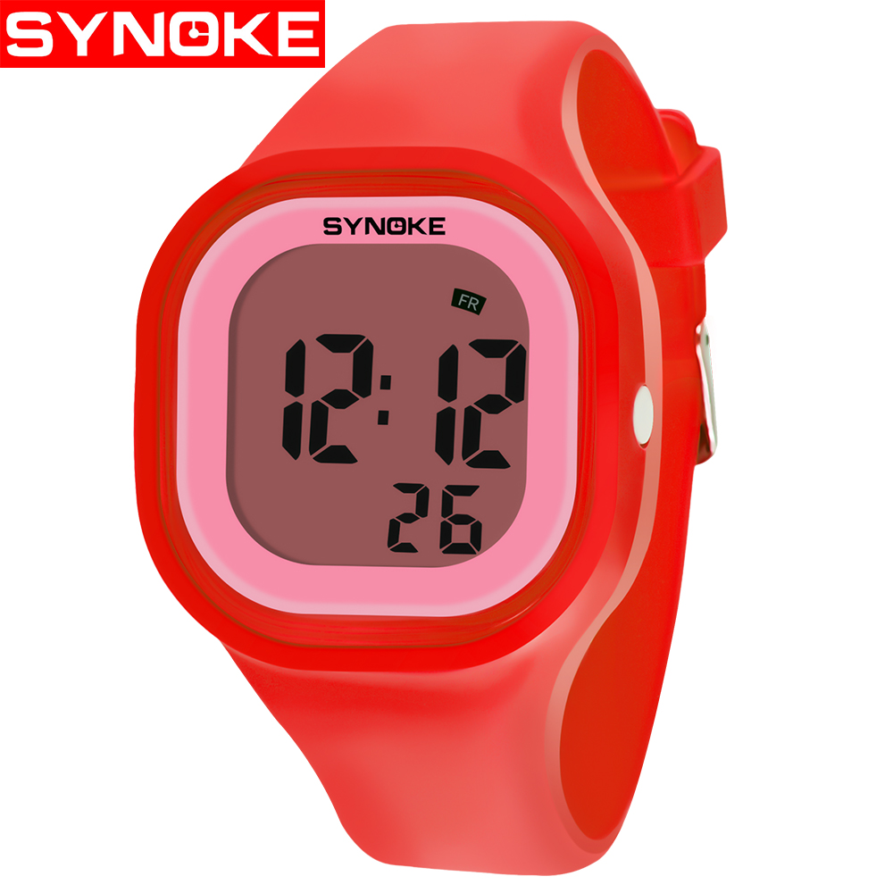 Synoke kleurrijke kinderhorloges voor meisjes, jongens en meisjes, polshorloges met siliconen led-licht, digitale horloges voor meisjes: Rood