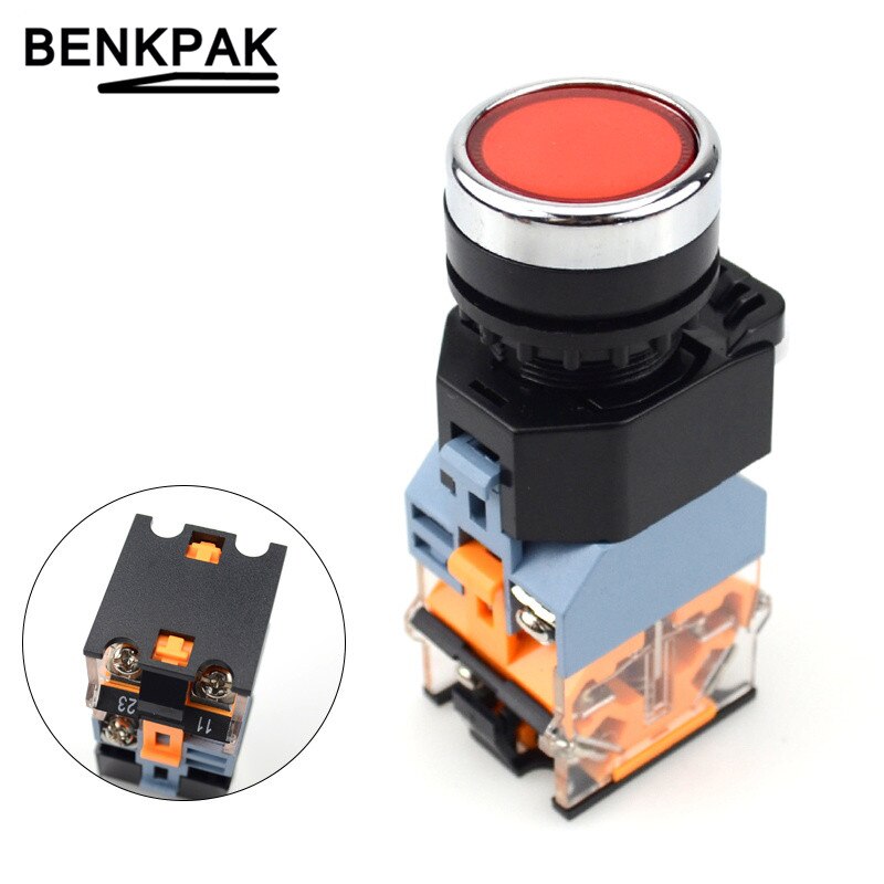 22mm Momentary Push Button Switch with Light 12V 24V 220V 380V LED Indicators: Red / 220V