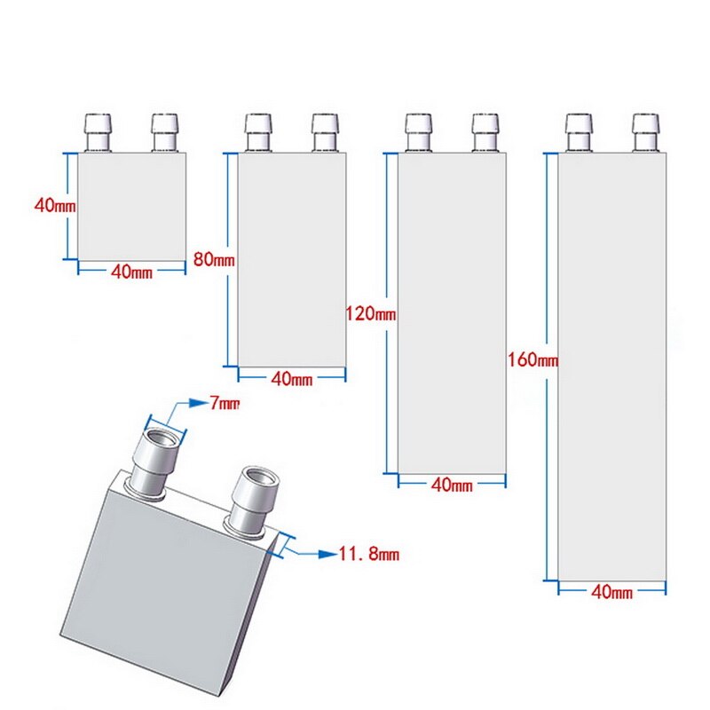 40*40mm primære aluminium vandkølingsblok til flydende vandkøler køleplade system 40*80mm til pc laptop cpu