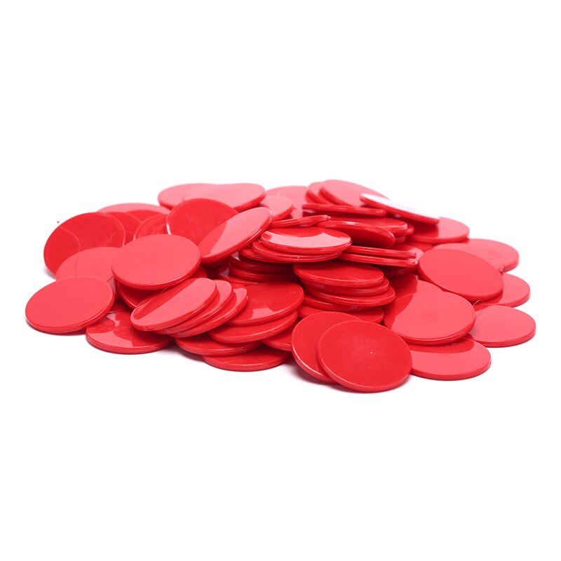 100 stk / lot 9 farver 25mm plastik poker chips casino bingo markører token sjov familie klub brætspil legetøj: Rød