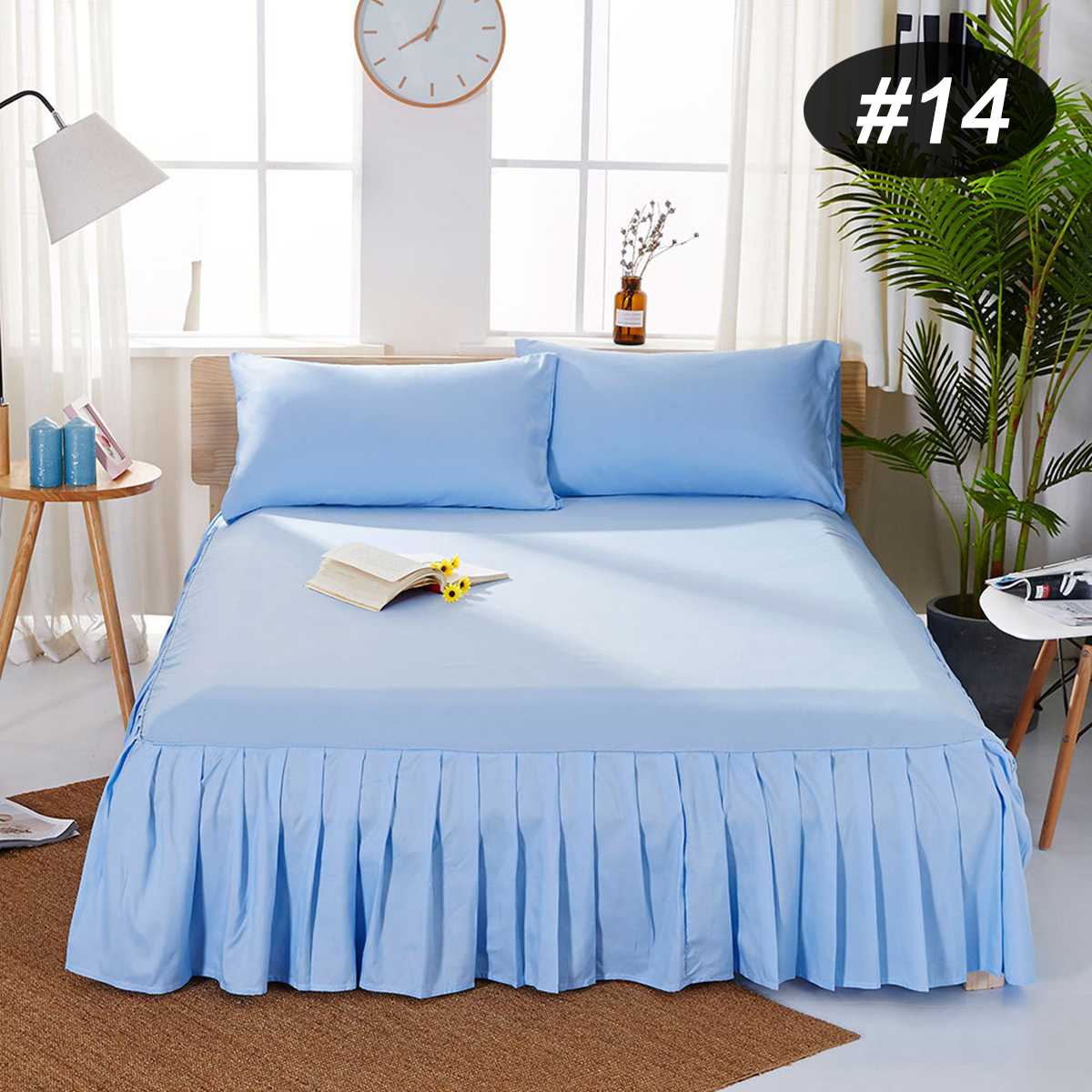 4 Colors 4 Sizes Solid Color Bed Skirt Bed Home Hotel Fitted Sheet Cover Bedspread Pillowcase: Blue / King