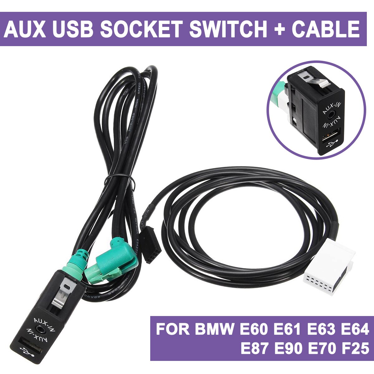 Til bmw  e60 e61 e63 e64 e87 e90 e70 f25 til phantom car aux usb socket switch+aux usb cable usb cable adapter audio harness wire