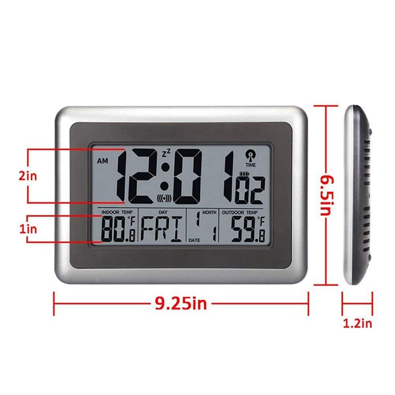 Digital Atomic Wall Clock, Desk Alarm Clock, Battery Operated With Wireless Sensor 300 Ft / 100 Meter Range, Large Lcd Display,