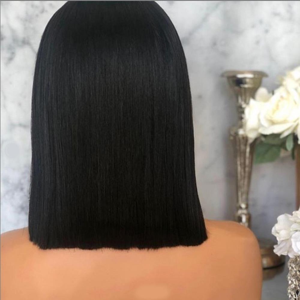 Dlme 12Inch Bob Pruik Voor Zwarte Vrouwen Hittebestendige Haar Zwarte Synthetische Lace Frontal Pruiken 150% Dichtheid Zwarte Bob haar Cosplay Pruik