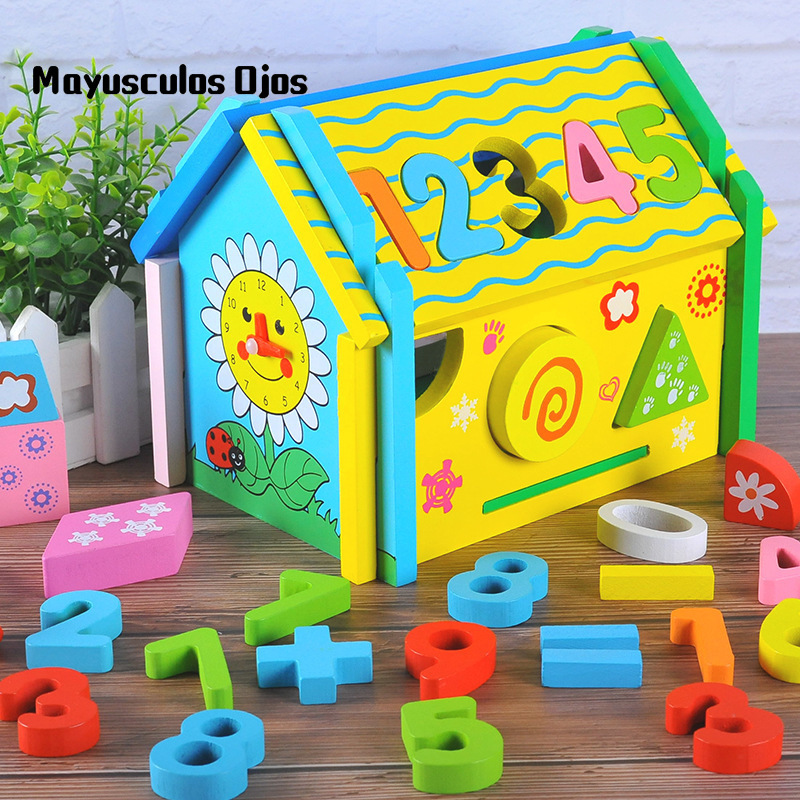 Digital de madera en forma de desmontaje casa sabiduría casa combinación niños geometría correspondencia cognitiva juguetes educativos